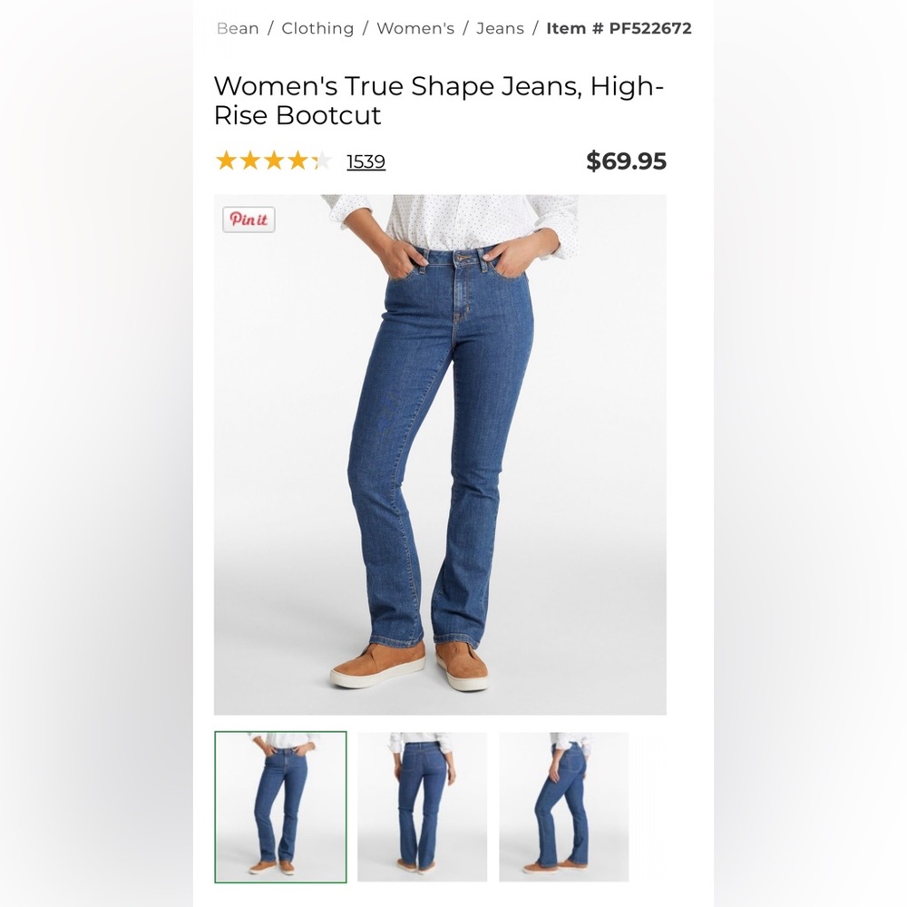 LL Bean women’s true shape high rise bootcut jeans